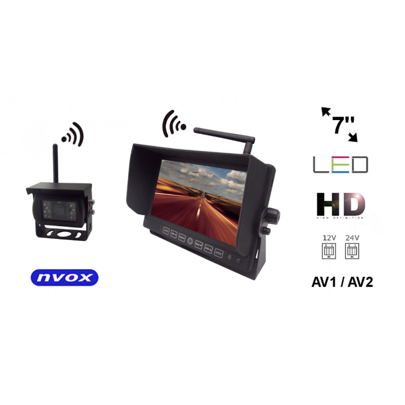 Bevielis monitorius 7" su beviele galinio vaizdo kamera NVOX 